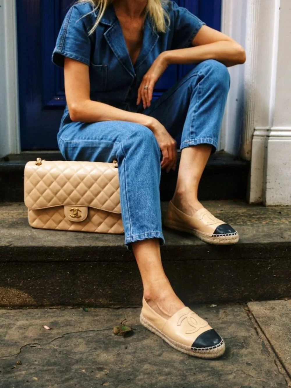 Chanel Beige/Black Lambskin Espadrilles